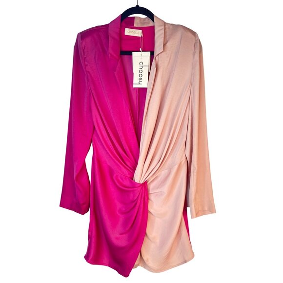 Choosy Size 10 Two-Tone Rose Red Pink Pale Pink Draped Dress - Picture 2 of 13